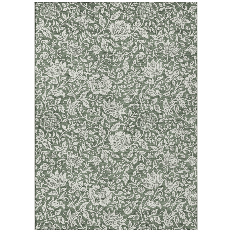 Machine Washable Indoor/Outdoor Chantille ACN2572 Floral Rug, Basil, 9' x 12'