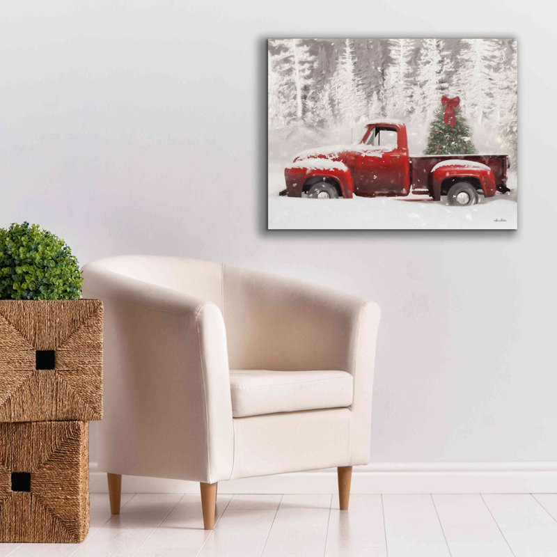 «Red Truck with Christmas Tree II» par Lori Deiter, impression sur toile tendue, H 26 po x l 34 po x P 1,5 po