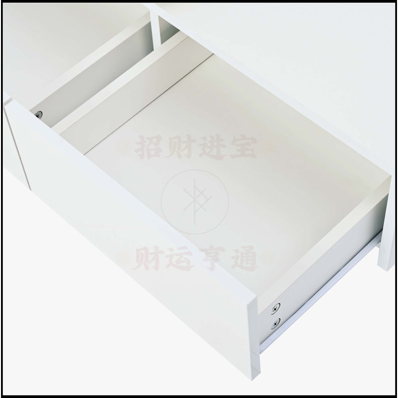 Table basse mobile avec plateau à finition brillante et 4 tiroirs de rangement cachés, Blanc