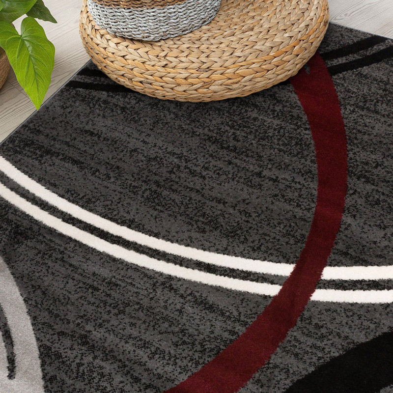 Tapis à motif géométrique Arnaldur, Rouge, Rond 6 pi 6 po