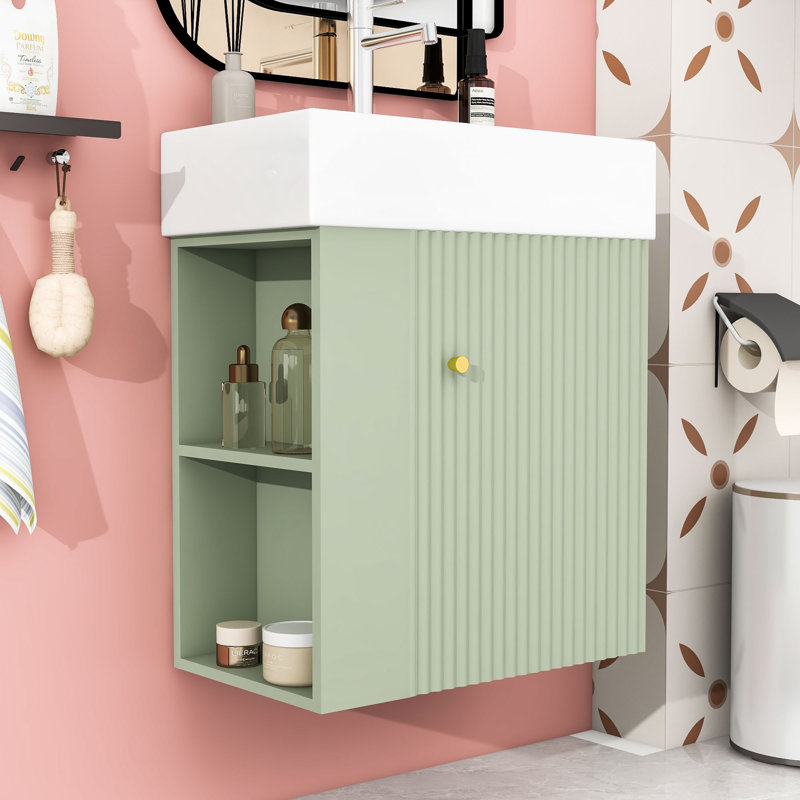 Meuble-lavabo flottant moderne avec lavabo en céramique, Vert