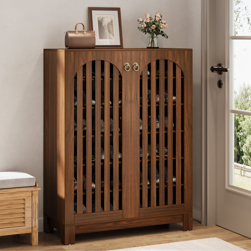 30 Pair Shoe Storage Cabinet, Dark Brown