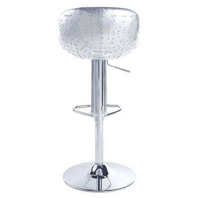 Tabouret réglable rétro en cuir brun avec patchwork en aluminium bas, fabrication en métal pour le revêtement et les détails de la salle à manger