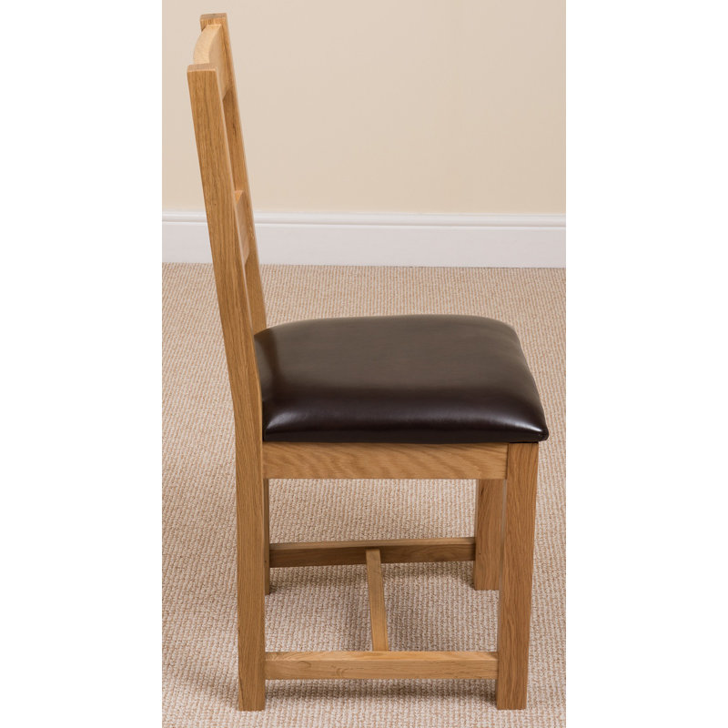 47cm H Upholstered Ladder Back Side Chair in Brown, Light Oak