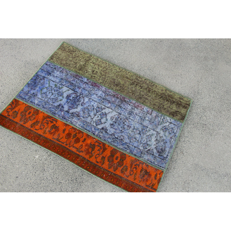 Antique Overdyed Blue Anatolian Patchwork Rug Ideal for Entryway in Small Size