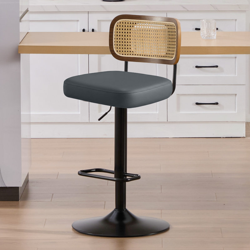 Tabourets de bar pivotants à hauteur ajustable à 360 ° avec dossier en rotin, Gris