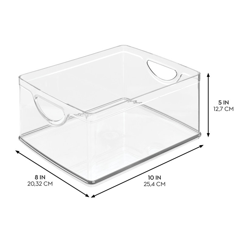 Bac de rangement de cuisine empilable en plastique recyclé avec poignées intégrées iDesign Linus, transparent