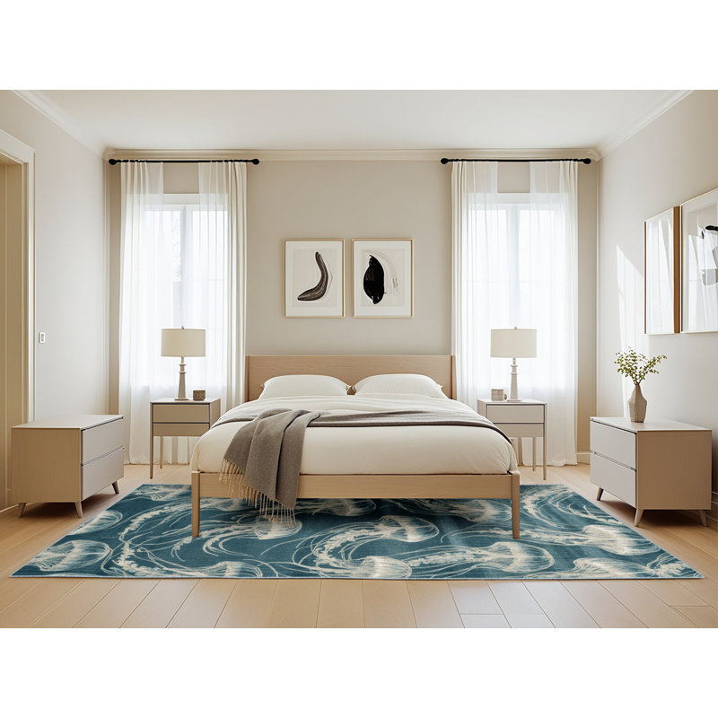 Tapis bleu lavable à la machine, Rectangle de 5 pi x 8 pi