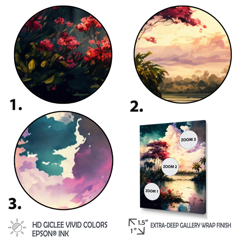 «Beautiful Sunset over a Tropical Lake II», reproduction sur toile, H 32 po x l 16 po x P 1 po, Toile tendue