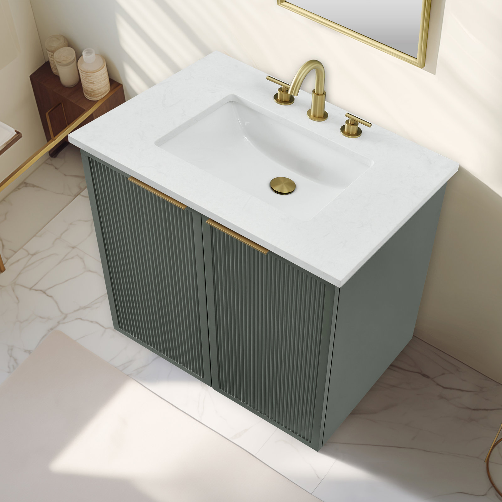 Aderyn 30" Single Bathroom Vanity, Vintage Green/Brushed Bronze
