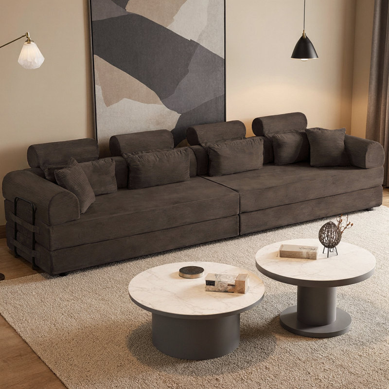Canapé-lit modulaire en L: canapé-lit modulaire convertible peu encombrant avec grand lit, design moderne minimaliste et tissu en velours côtelé pour une vie compacte