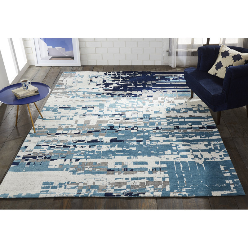 Canyon Cotton Abstract Area Rug in Blue, Rectangle 8'6" x 11'6"