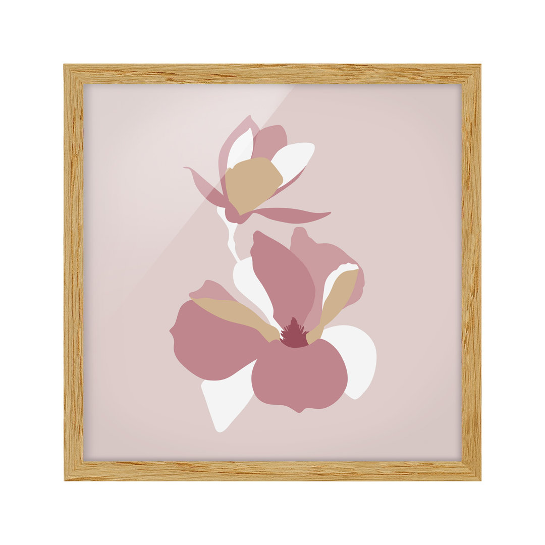 Gerahmtes Poster Line Art Flowers Pastel Pink