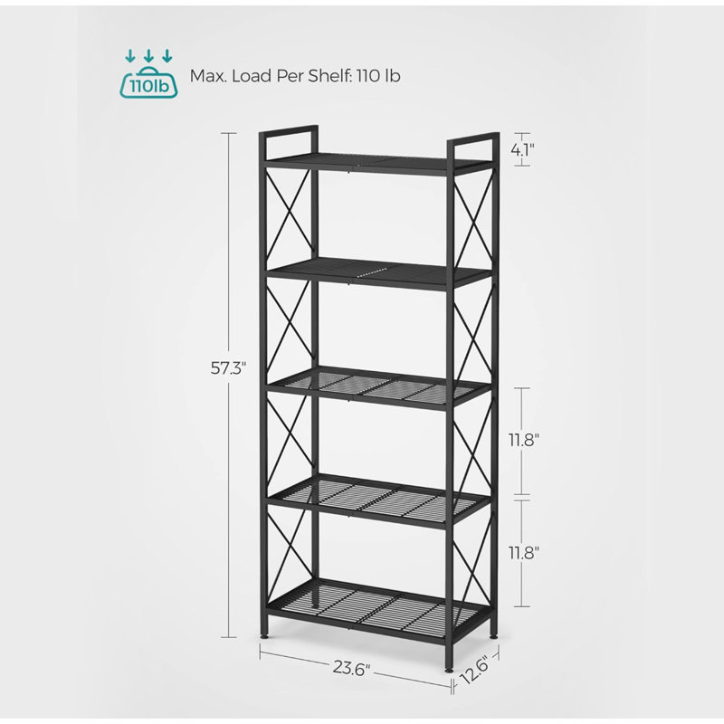 5-Tier Metal Storage Rack, Shelving Unit With X Side Frames, Dense Mesh