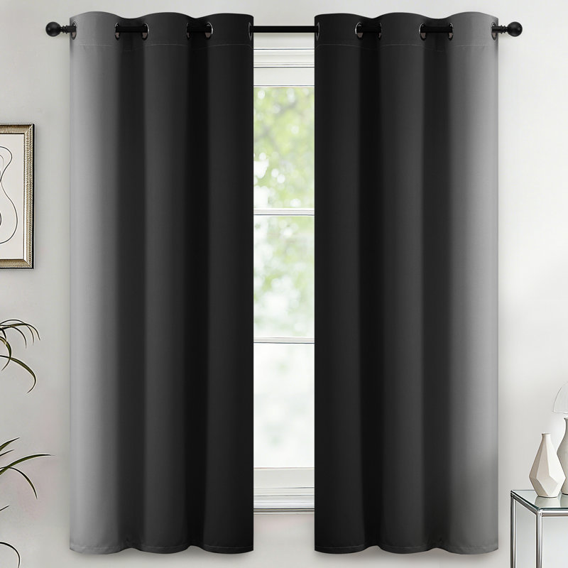 Rideaux isolants et isolants ombrés noirs, fenêtre à œillets avec œillets 2 panneaux, Noir / blanc grisâtre