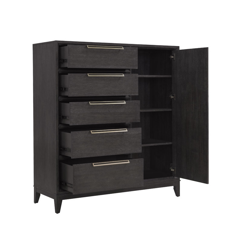 Quincy Brown Mid-Century 5-Drawer Chest with Cabinet