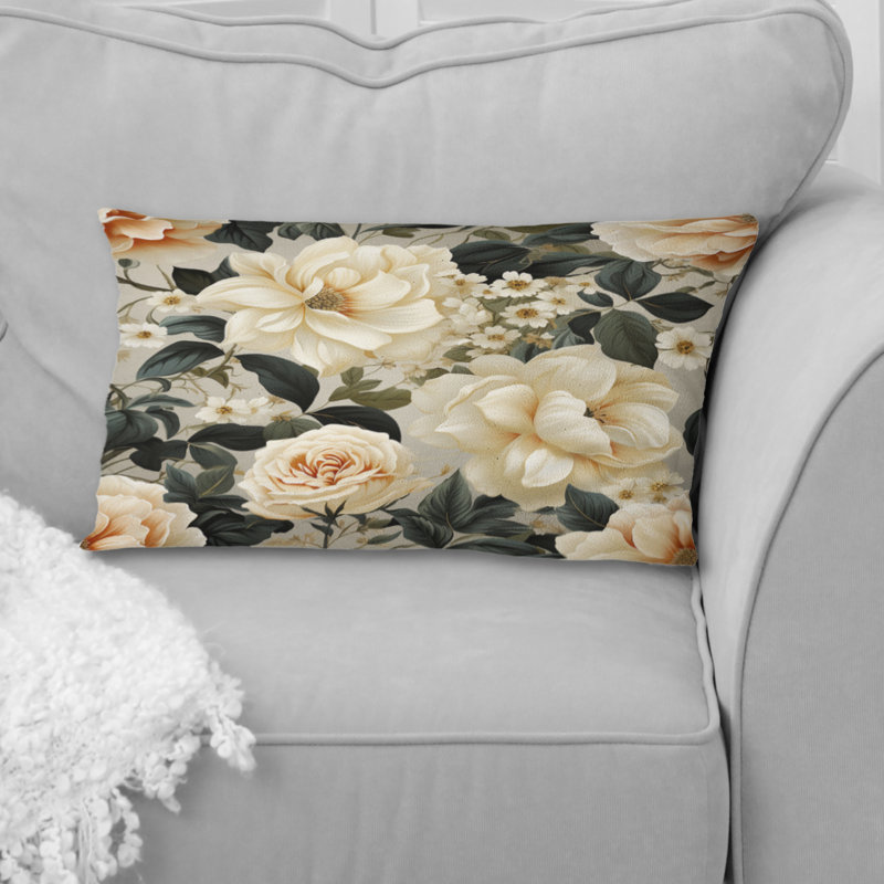 Coussin décoratif à imprimé floral rose et beige II