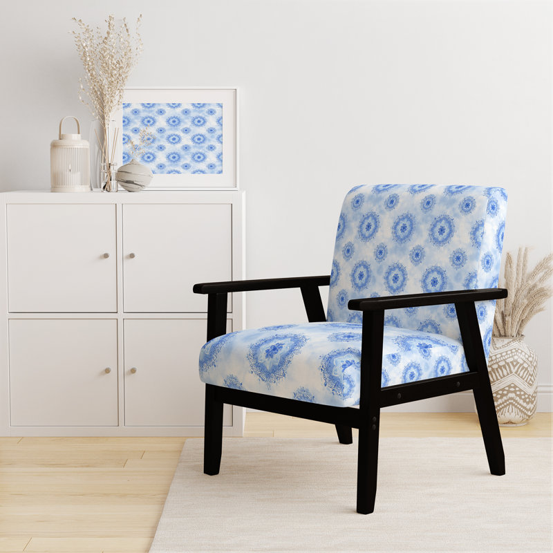Chaise rembourrée moderne avec accoudoirs blancs boho mandala, Accoudoirs carrés noirs