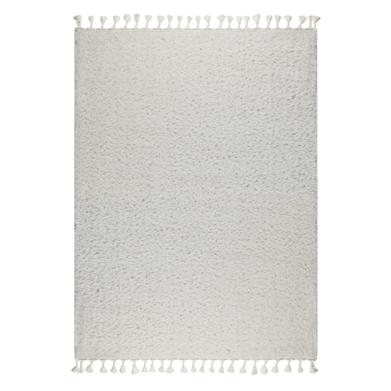Tapis blanc rectangulaire en polyester tissé à la machine Deeley, Rectangle 5 pi 3 po x 7 pi 7 po