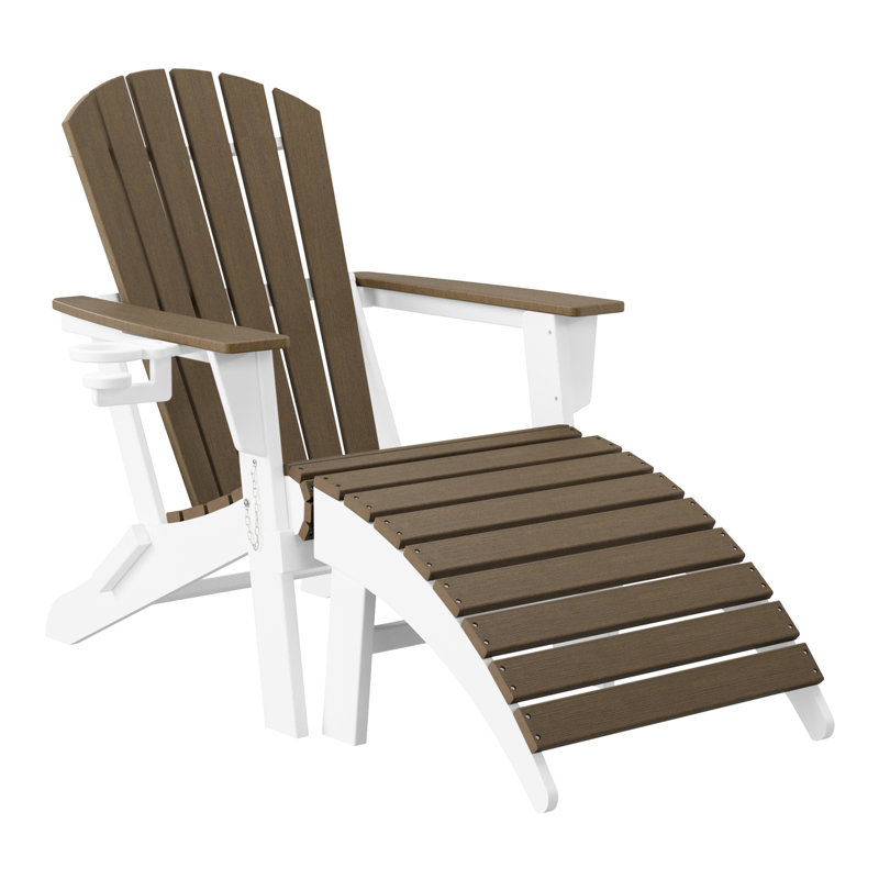 Chaise Adirondack pliante avec repose-pieds, blanc, White/Dark Brown