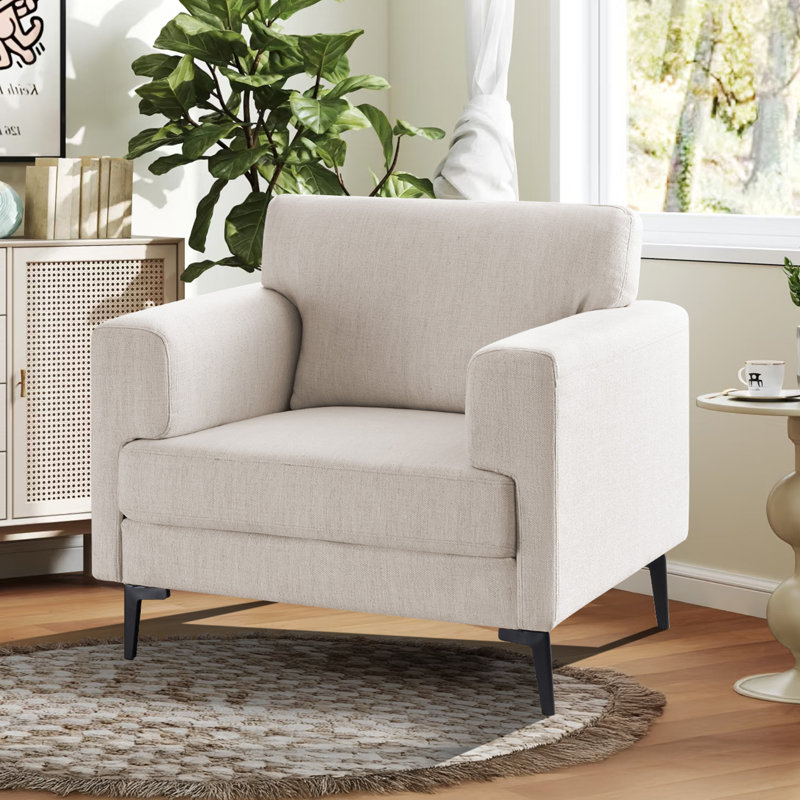 Blannie Upholstered Accent Chair, Ivory Polyester Blend