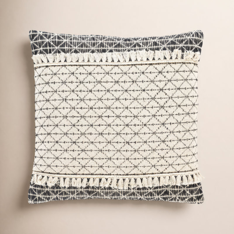 Santina Tassels Cotton Reversible Throw Pillow, 20" x 20", Polyester/Polyfill