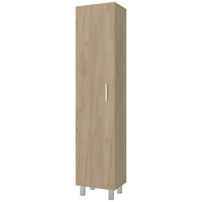 Grande armoire autoportante à une porte, 4 tablettes intérieures, pieds en métal, bois naturel, style moderne, porte fonctionnelle pour différentes situations de rangement, poignée interne, apparence, chambre à coucher idéale ou