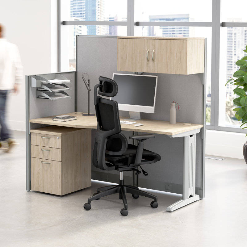 Bureau en une heure avec rangement, Orme naturel