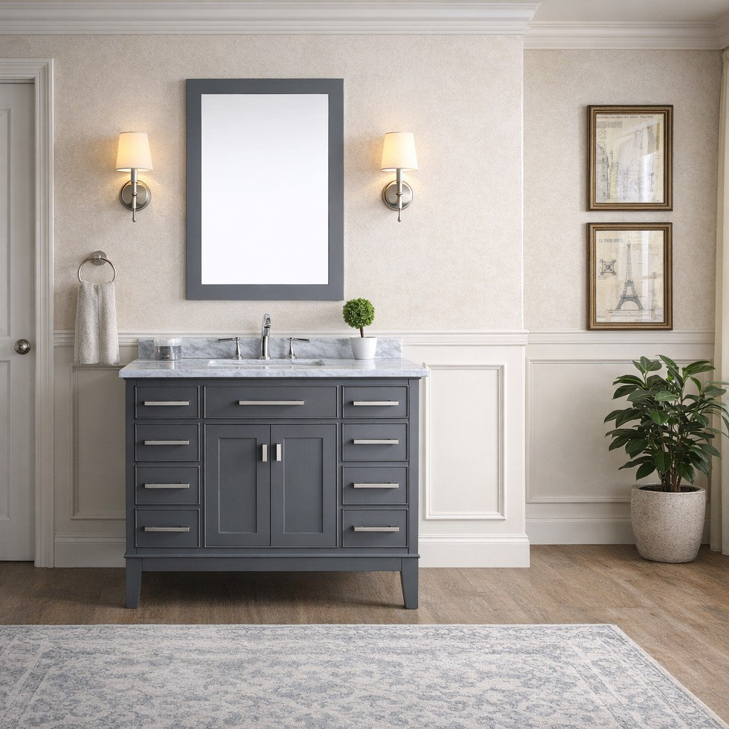 Herrell 42.0'' Single Bathroom Vanity with Carrara Marble Top Lark Manor™ Base