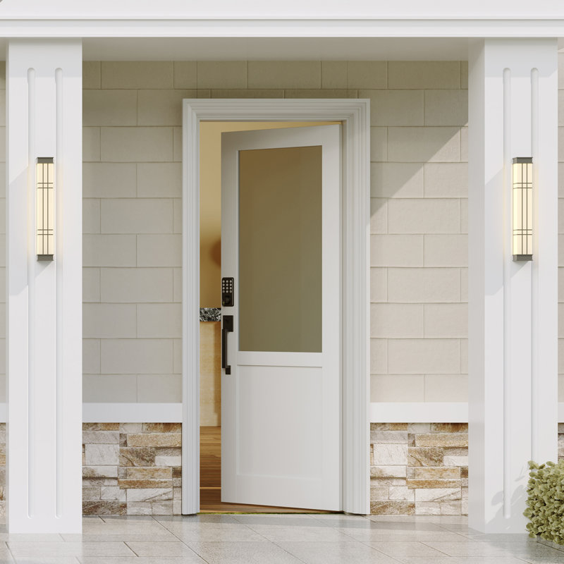 Dalle de porte d'entrée avec cadre insonorisant - Panneau de verre givré, bois massif apprêté blanc