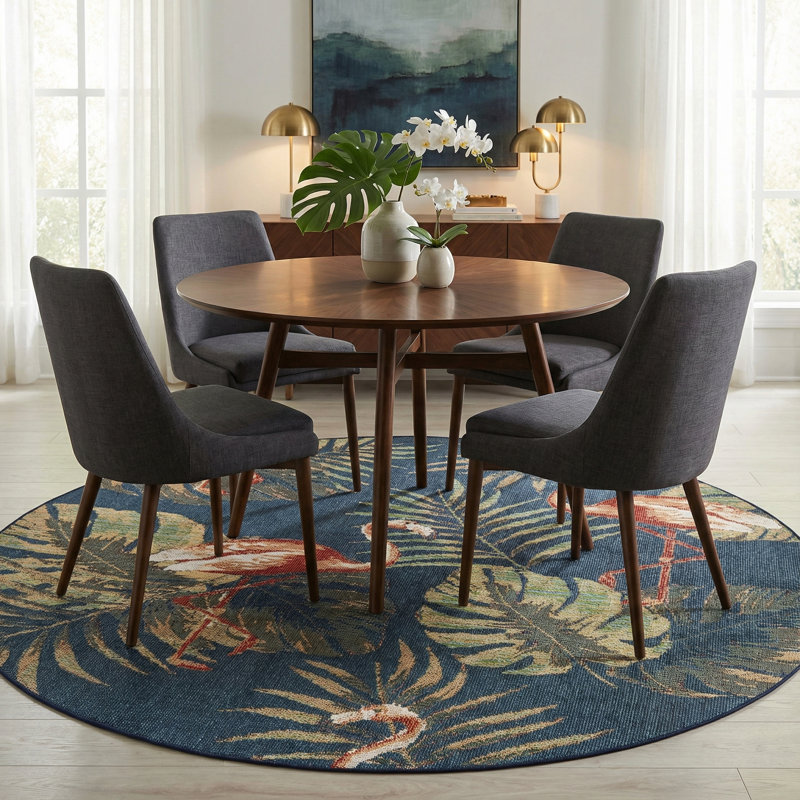 Tapis intérieur / extérieur bleu marine Rolla, Rond 7 pi 10 po