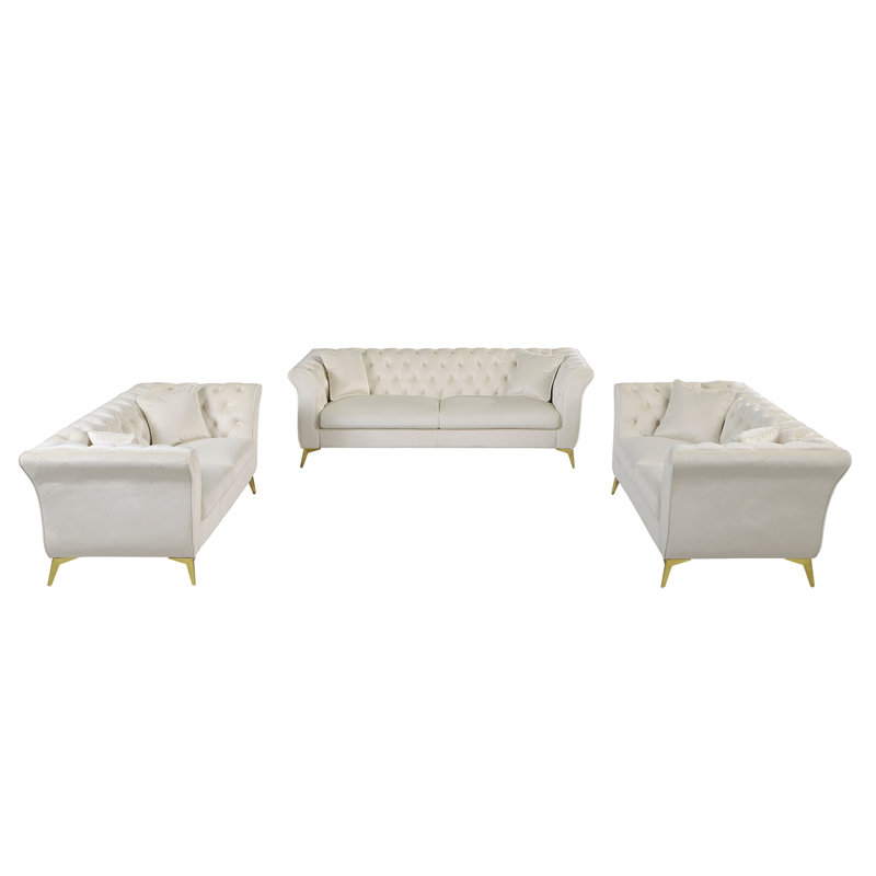 Canapé Chesterfield, canapé Stanford, canapé Chesterfield de haute qualité, canapé en tissu beige, touffeté et froissé; canapé Stanford contemporain. Canapé capitonné avec accoudoirs et dossier à volutes