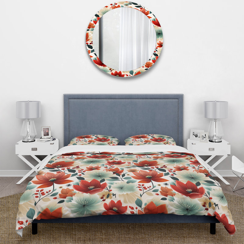 Vintage Romance Red Floral Bliss II - Ensemble de housse de couette à motif floral