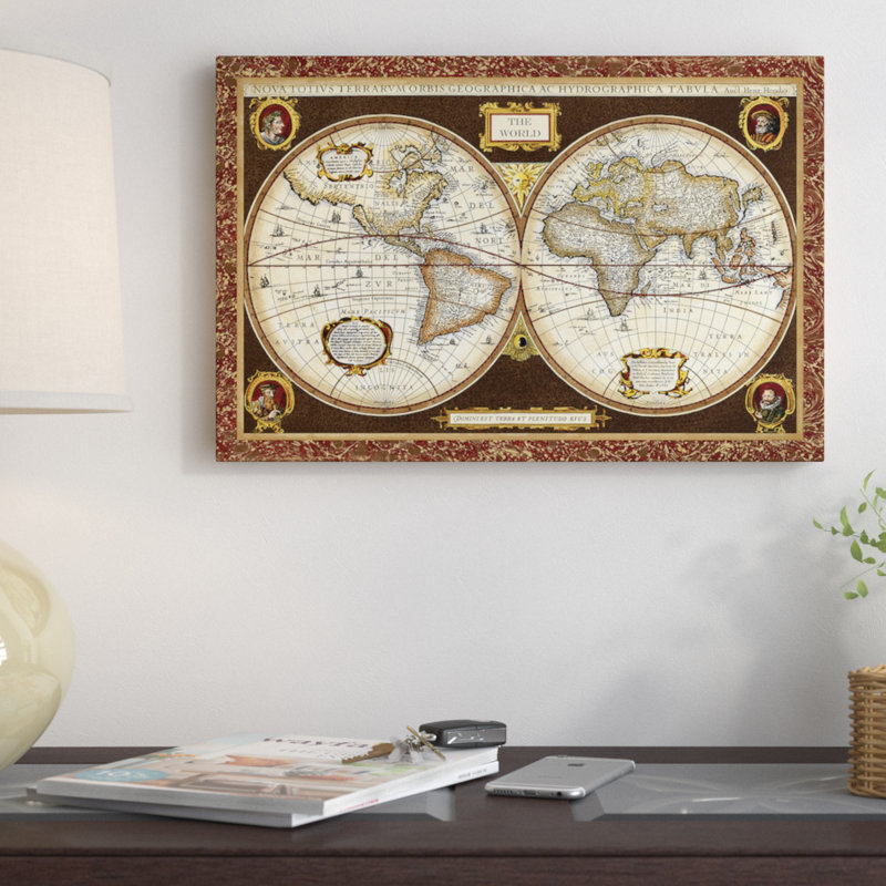 Carte du monde décorative par Vision Studio - impression sur toile tendue, H 18 po x l 26 po x P 1,5 po, Pas de tapis
