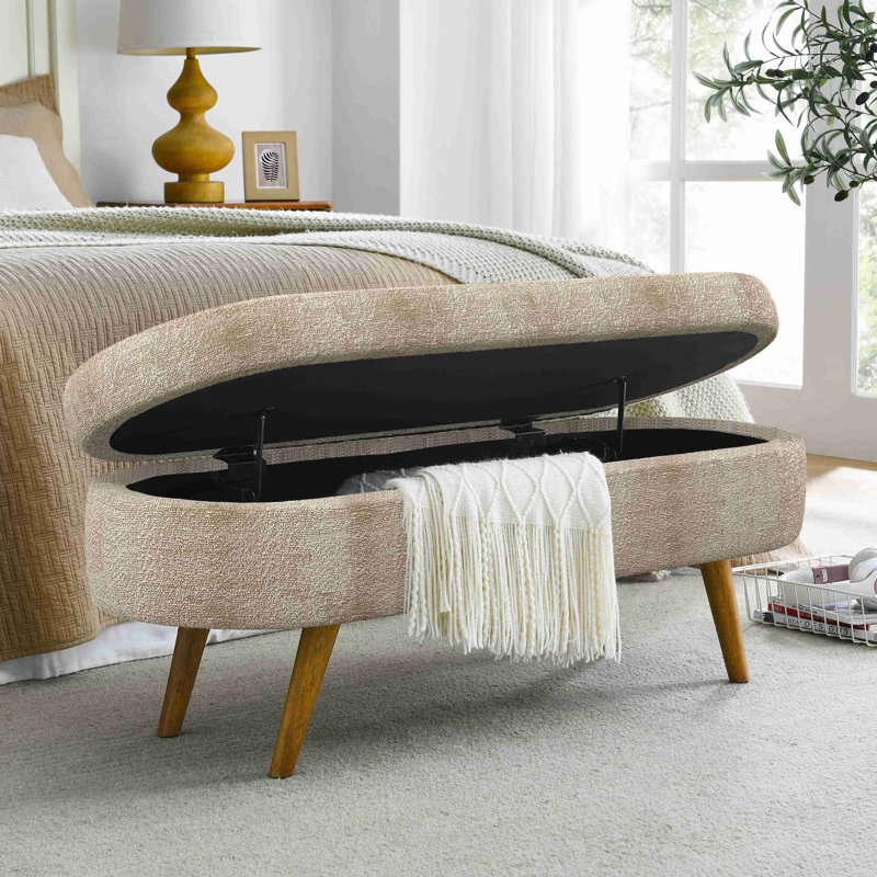 Ottoman Oval Storage Bench,Rubber Wood Legs, Brown