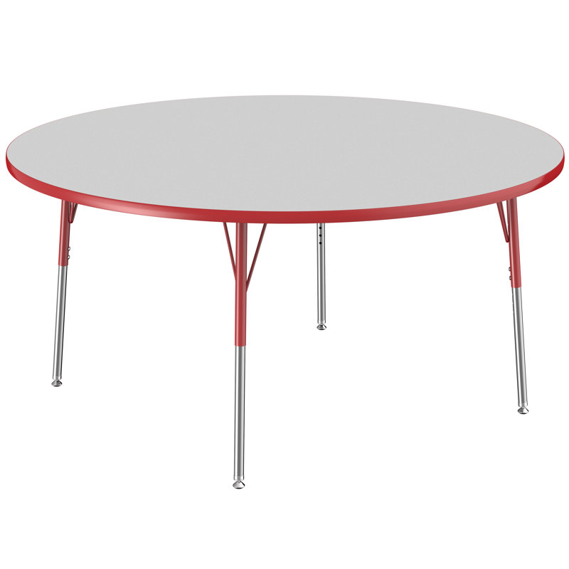 Table ronde à hauteur réglable, H 24 po x L 60 po x l 60 po, Gris / rouge, Gris