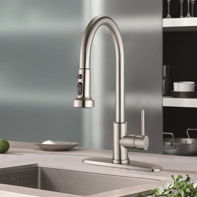 Robinet rétractable en acier inoxydable nickel brossé pour évier de cuisine - Scratch, rouille, bec pivotant Spot 360, débit maximal de 1,8 gal / min avec finition et rayures, rouille, taches,