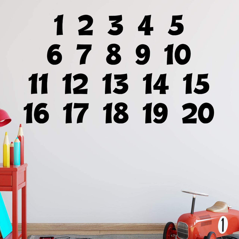 Décalcomanie murale chiffres pour enfants, H 17,5 po x l 31 po x P 0,6 po, Noir