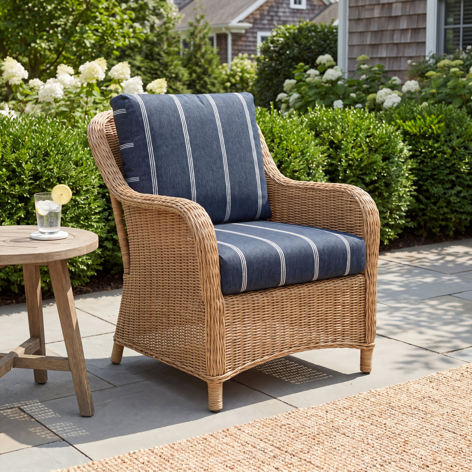 Sunbrella Outdoor Striped Lounge Cushion, Blue