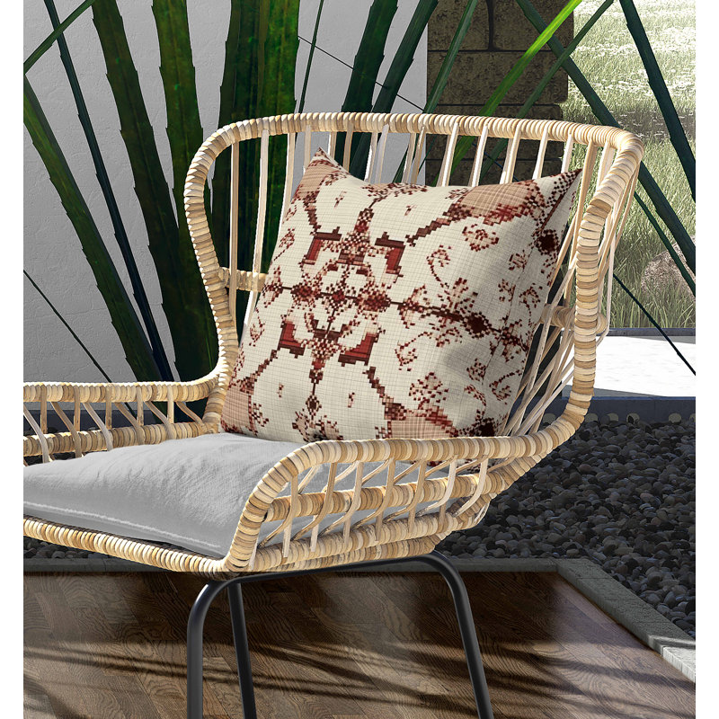 Coussin intérieur / extérieur Gridded Blossom, Beige, Carré 18 po