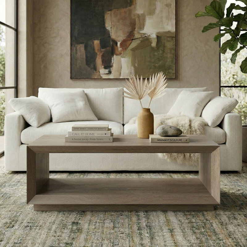 Atrell Solid Coffee Table with Storage, Antiqued Grey Oak