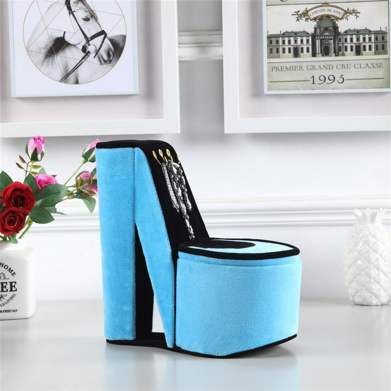 Boîte à bijoux haute 9 po avec crochets, chaussures à talons hauts, Turquoise