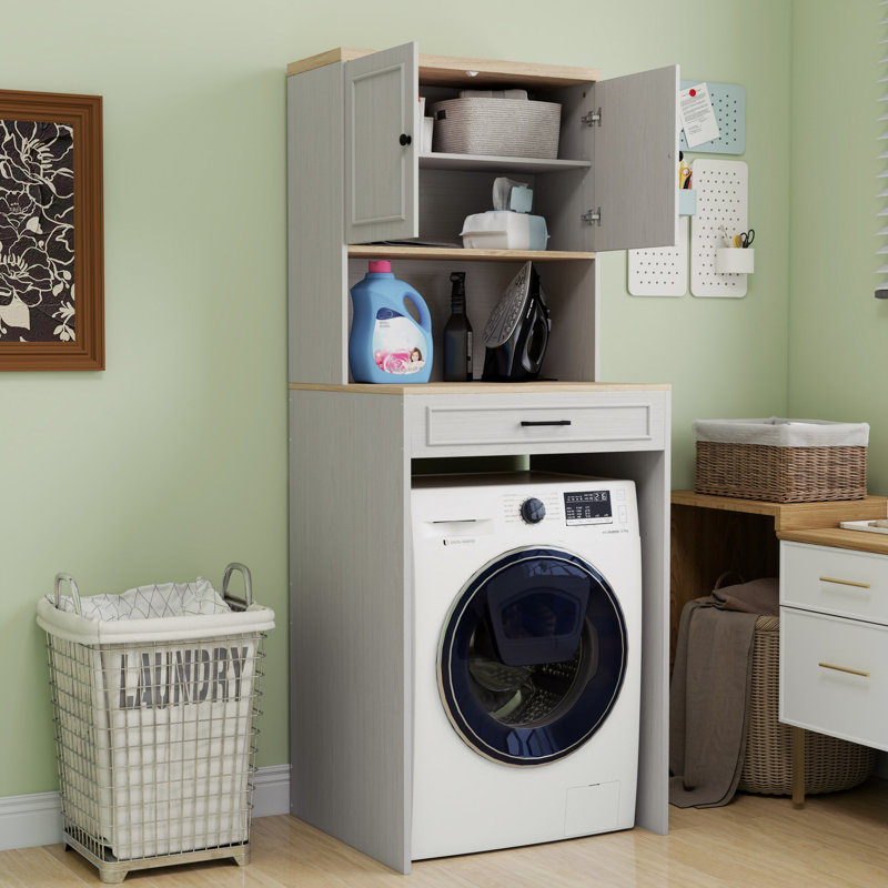 Armoire de rangement avec une tablette réglable et un faux tiroir pour la salle de lavage