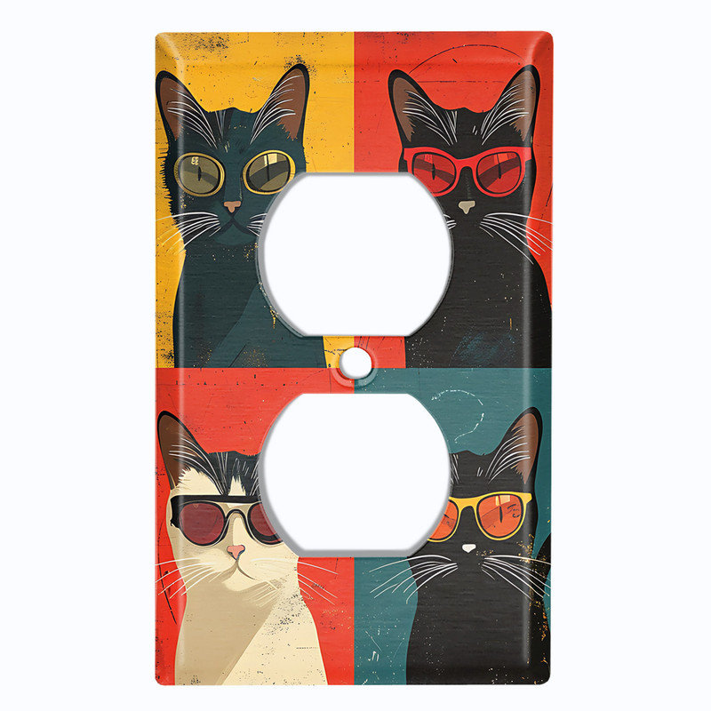 Couvercle de plaque d'interrupteur en métal; Rectangle 1 bande US standard - Portraits de chat américain, Prise double # 8