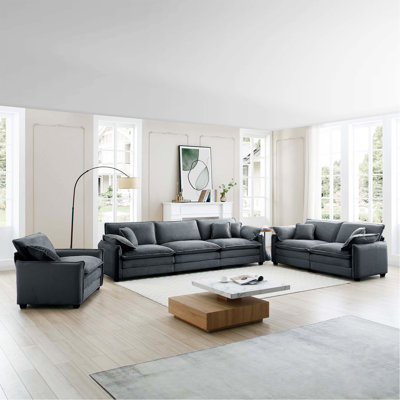 Canapé modulaire surdimensionné confortable 3 pièces, un canapé simple, un canapé 2 places et un canapé 3 places, canapé en velours côtelé gris