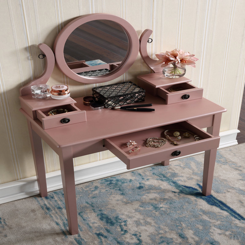 Ensemble coiffeuse et tabouret de maquillage, Rouge