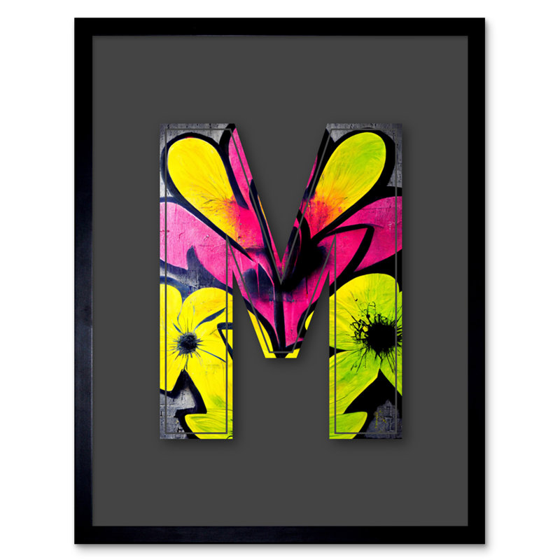 Letter M Flower Decorative Graffiti - Single Picture Frame Print