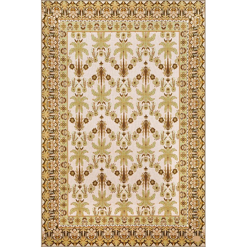 Tapis jaune lavable moderne à motif de palmier jaune, Sous-tapis carré 3 pi 3 po inclus