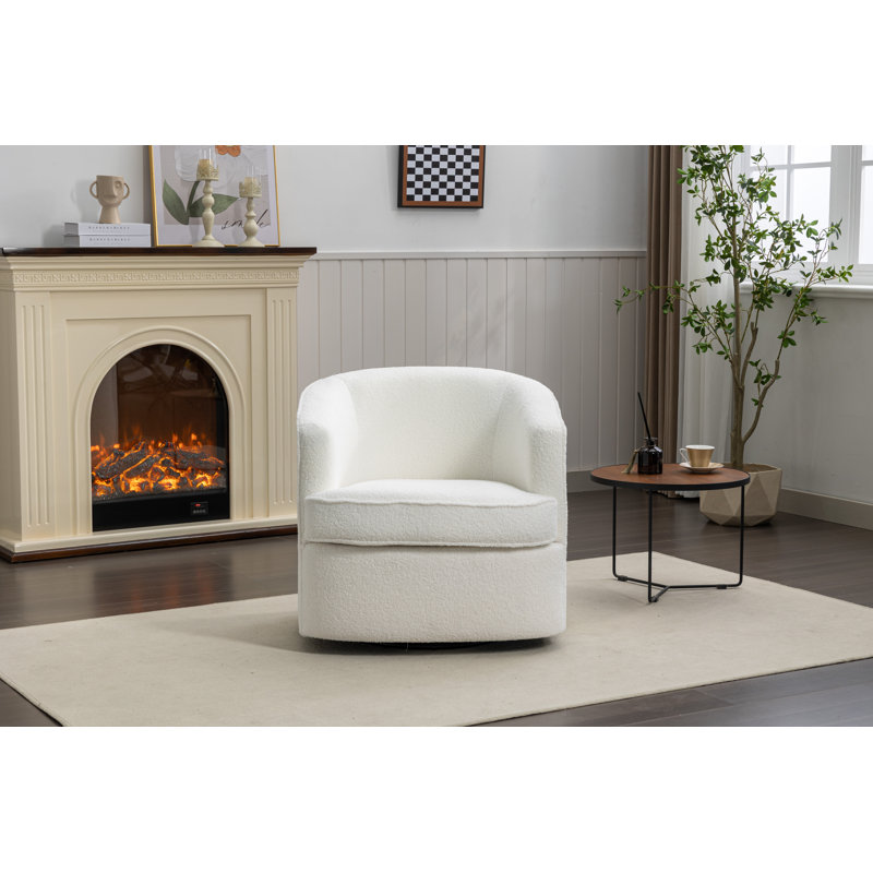 Fauteuil demi-tonneau pivotant de 29 po Jenai, Polyester beige