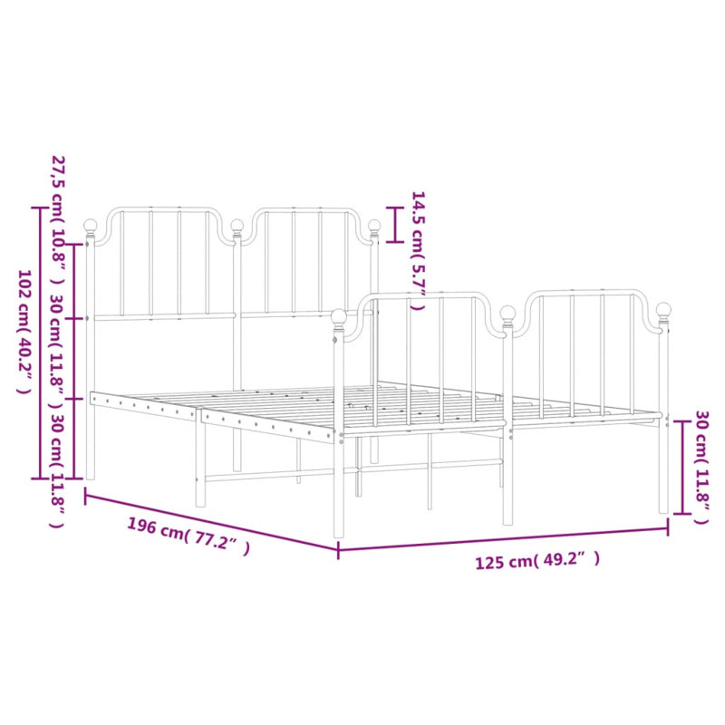 Absar Metal Bed, 140 x 200cm, Black footboard